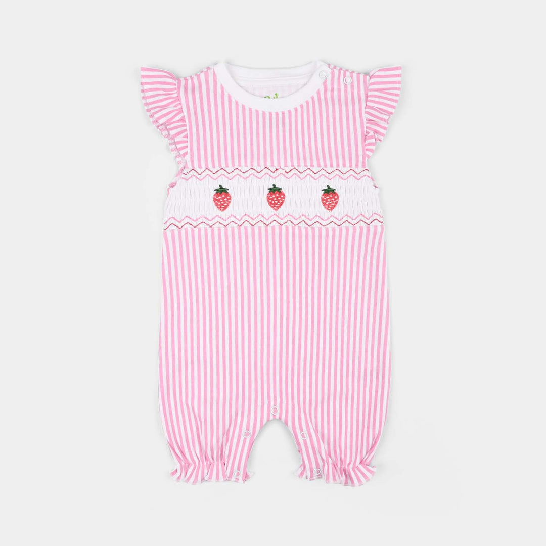 Infant Girls Cotton Interlock Romper Strawberry - Pink/White