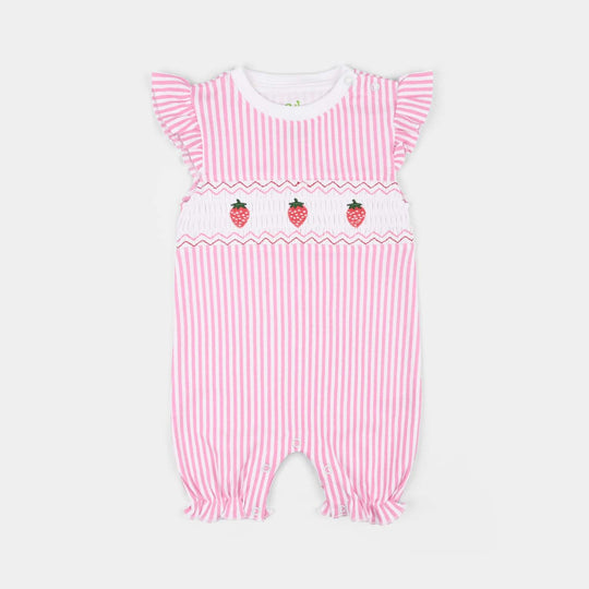 Infant Girls Cotton Interlock Romper Strawberry - Pink/White
