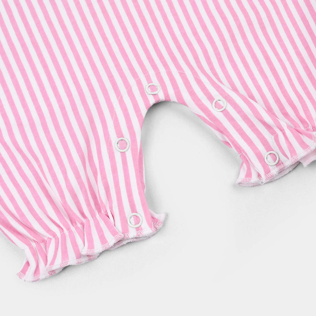 Infant Girls Cotton Interlock Romper Strawberry - Pink/White