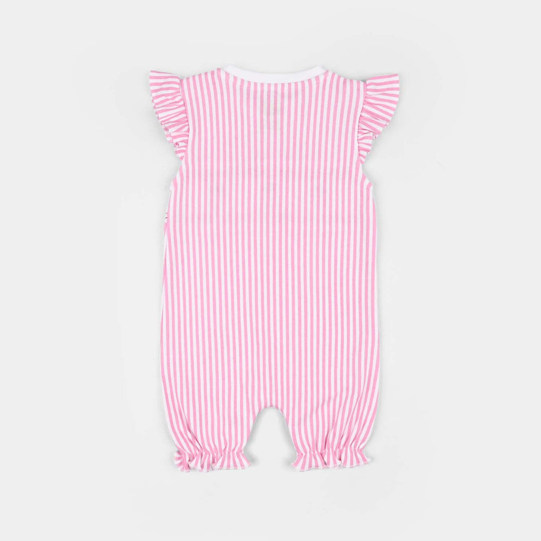 Infant Girls Cotton Interlock Romper Strawberry - Pink/White