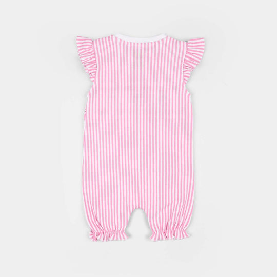 Infant Girls Cotton Interlock Romper Strawberry - Pink/White