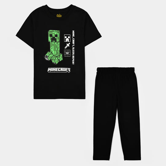 Boys Poly Cotton Jersey Night Suit Game-Jet Black