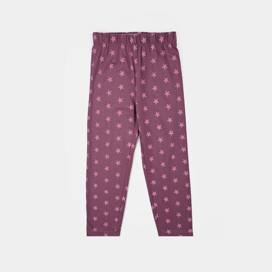 Girls Poly Cotton Jersey Night Suit stars-Purple