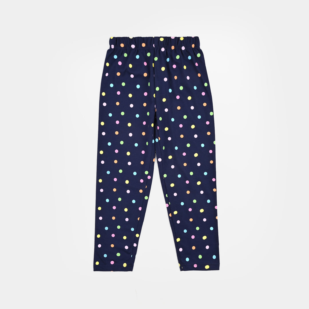Girls Poly Cotton Jersey Night Suit POLKA DOTS-Navy Blue