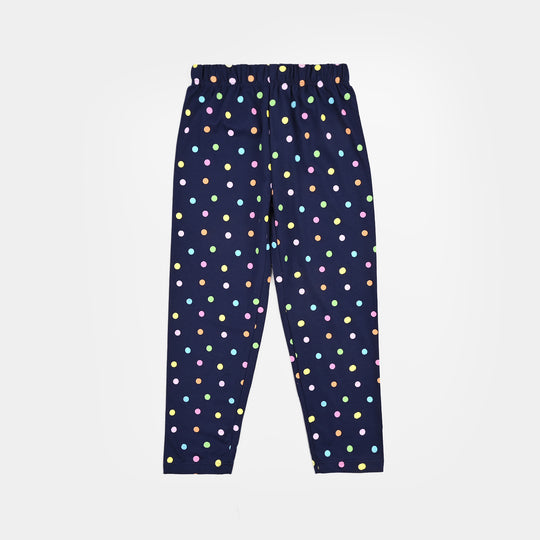 Girls Poly Cotton Jersey Night Suit POLKA DOTS-Navy Blue