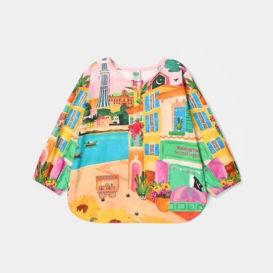 Girls Cotton Casual Top Pakistan Monument-Multi