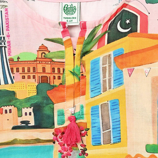Girls Cotton Casual Top Pakistan Monument-Multi