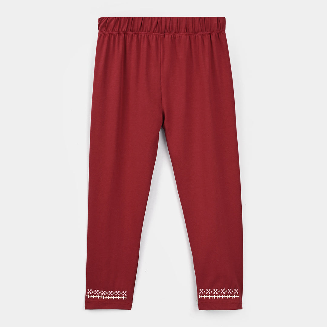 Girls Lycra Jersey EMB Tights Cross Stitch-MAROON