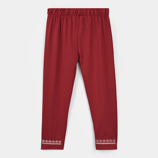 Girls Lycra Jersey EMB Tights Cross Stitch-MAROON