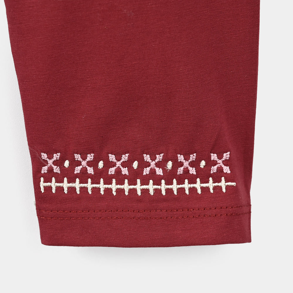 Girls Lycra Jersey EMB Tights Cross Stitch-MAROON