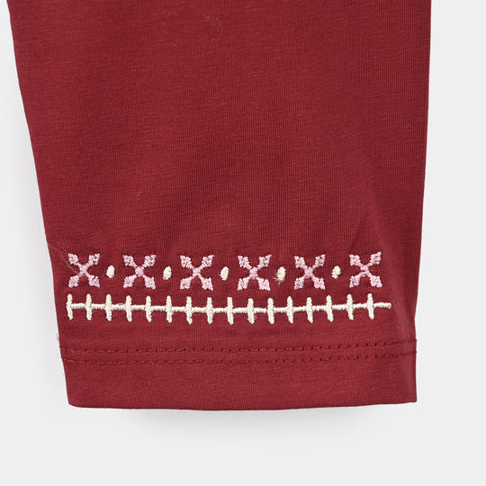 Girls Lycra Jersey EMB Tights Cross Stitch-MAROON