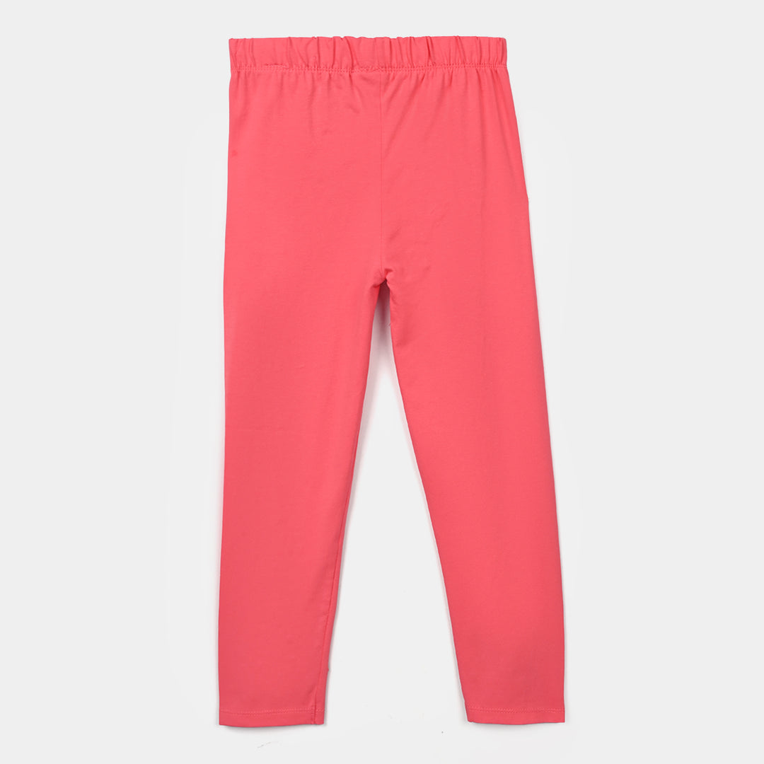 Girls Lycra Jersey EMB Tights White Flower-Hot Pink