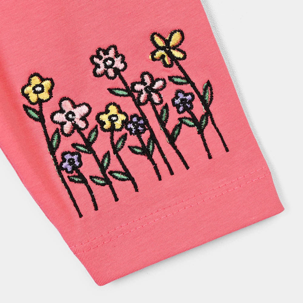 Infant Girls Lycra Jersey EMB Tights FLORAL-Hot Pink