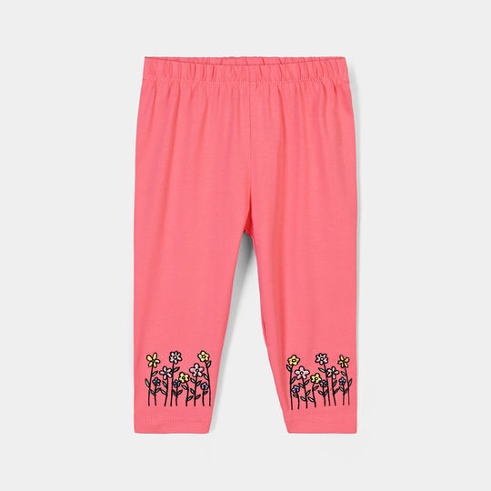 Infant Girls Lycra Jersey EMB Tights FLORAL-Hot Pink