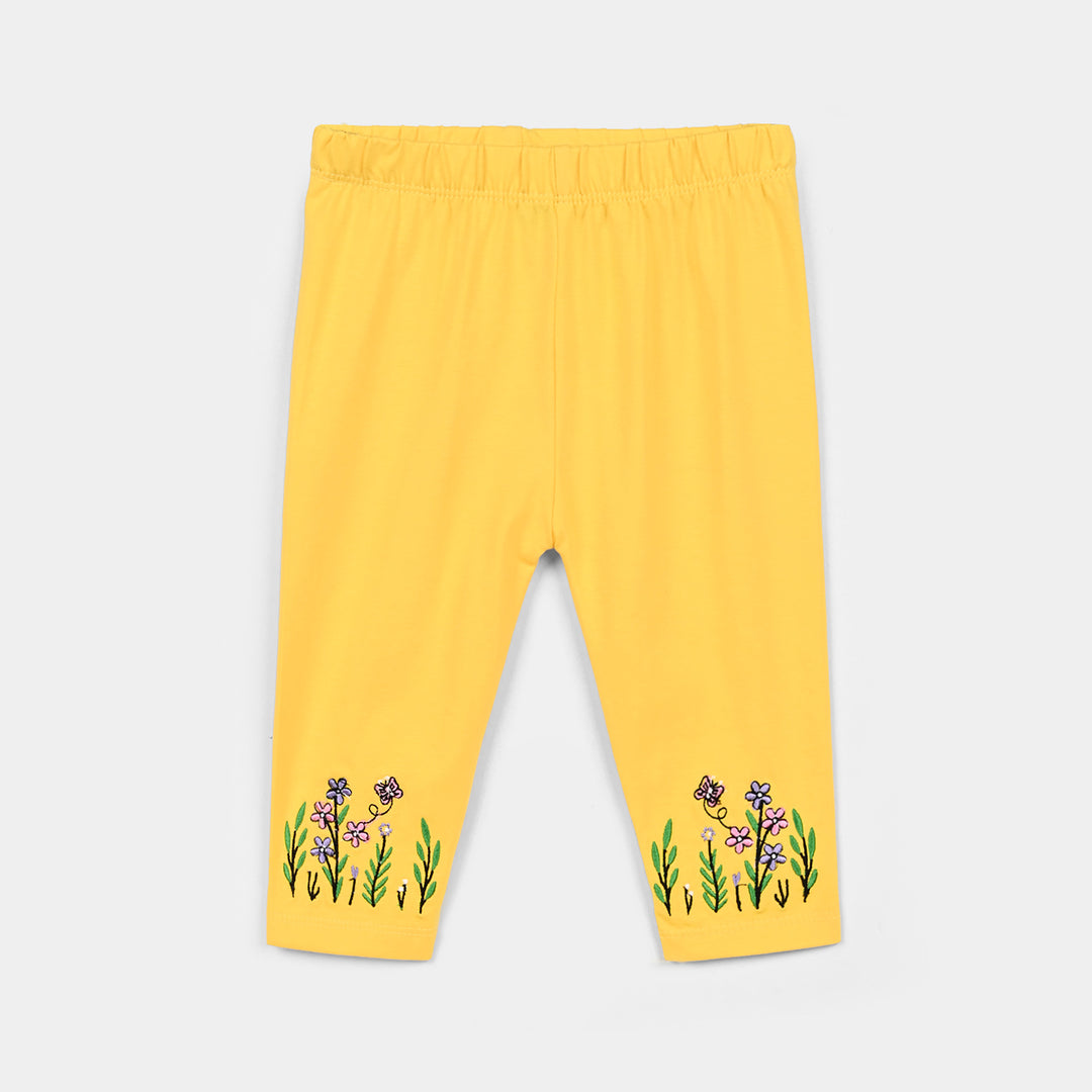 Infant Girls Lycra Jersey EMB Tights Flowers & Butterfly-Yellow