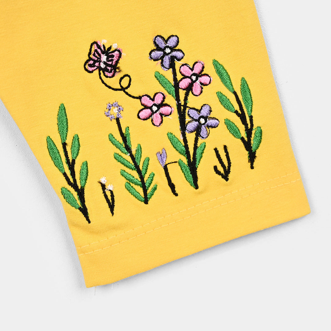 Infant Girls Lycra Jersey EMB Tights Flowers & Butterfly-Yellow
