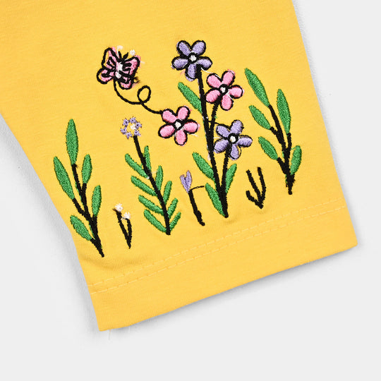 Infant Girls Lycra Jersey EMB Tights Flowers & Butterfly-Yellow