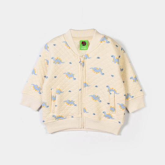 Infant Boys Quilted Jacket Dino Bomber- Beige