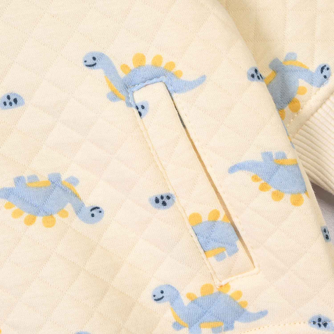 Infant Boys Quilted Jacket Dino Bomber- Beige