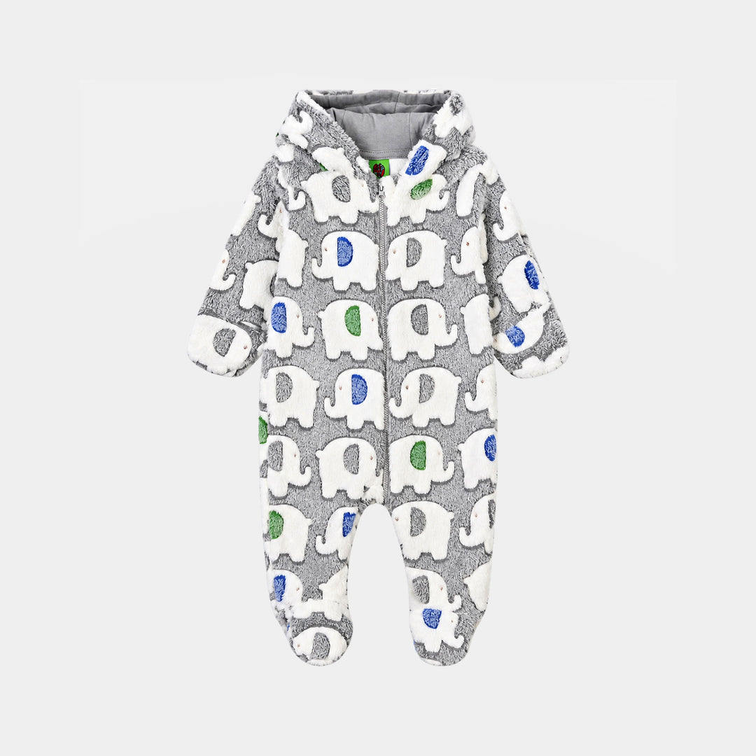 Infant Boys Sherpa Romper Baby Elephant-GREY