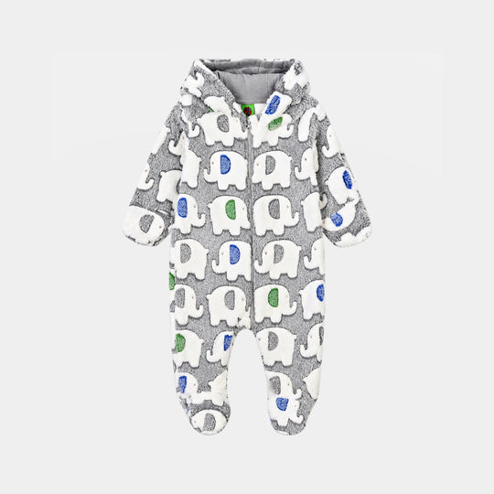 Infant Boys Sherpa Romper Baby Elephant-GREY