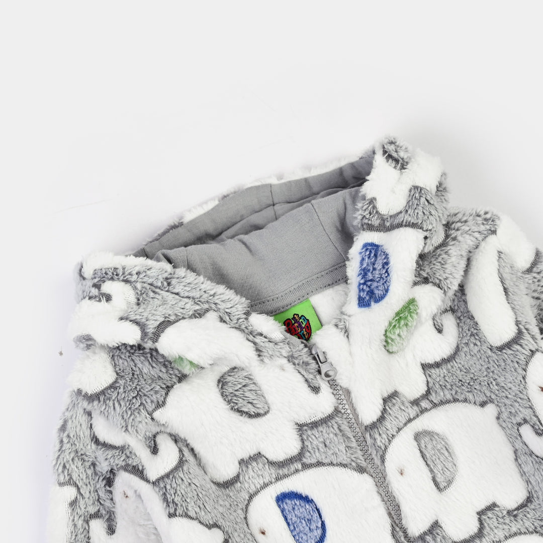 Infant Boys Sherpa Romper Baby Elephant-GREY