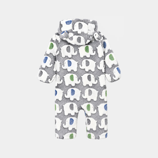 Infant Boys Sherpa Romper Baby Elephant-GREY