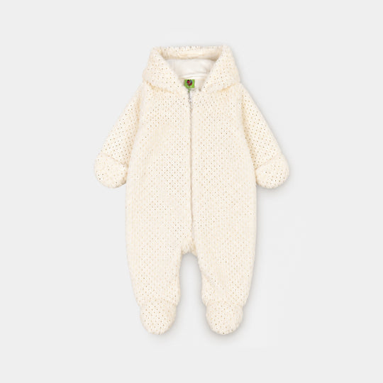 Infant Girls Sherpa Romper Twinkling-White