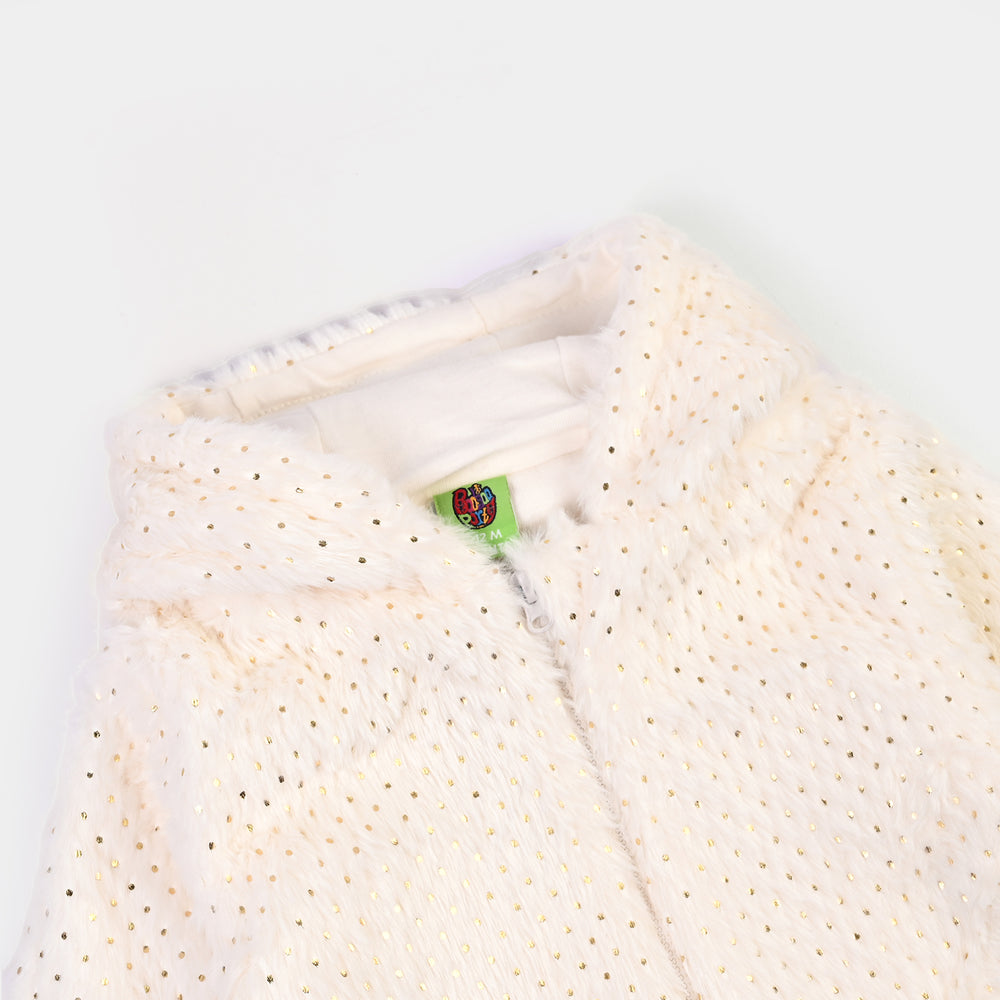 Infant Girls Sherpa Romper Twinkling-White