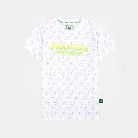 Boys Cotton Jersey T-Shirt Pakistan Zindabad-White