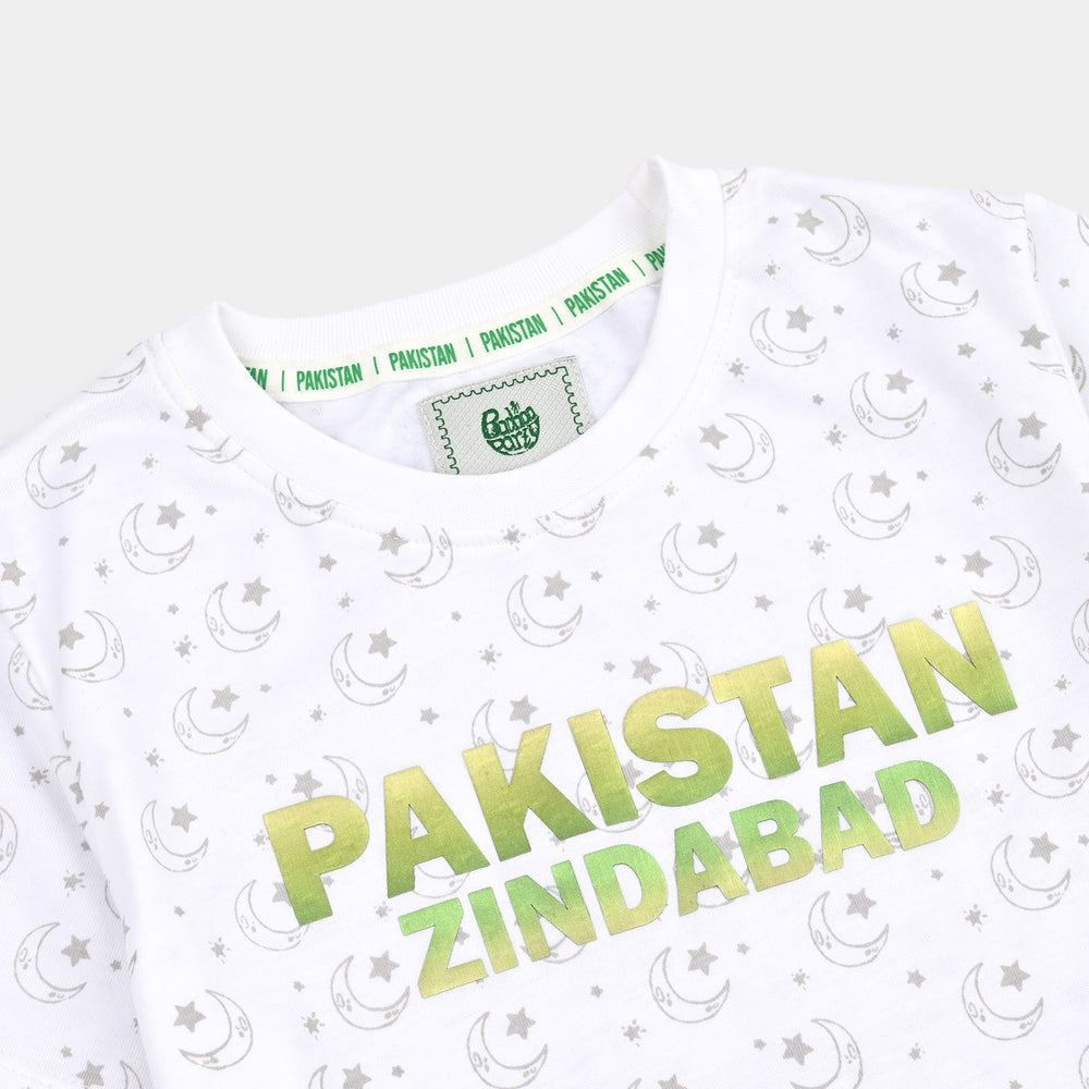 Boys Cotton Jersey T-Shirt Pakistan Zindabad-White