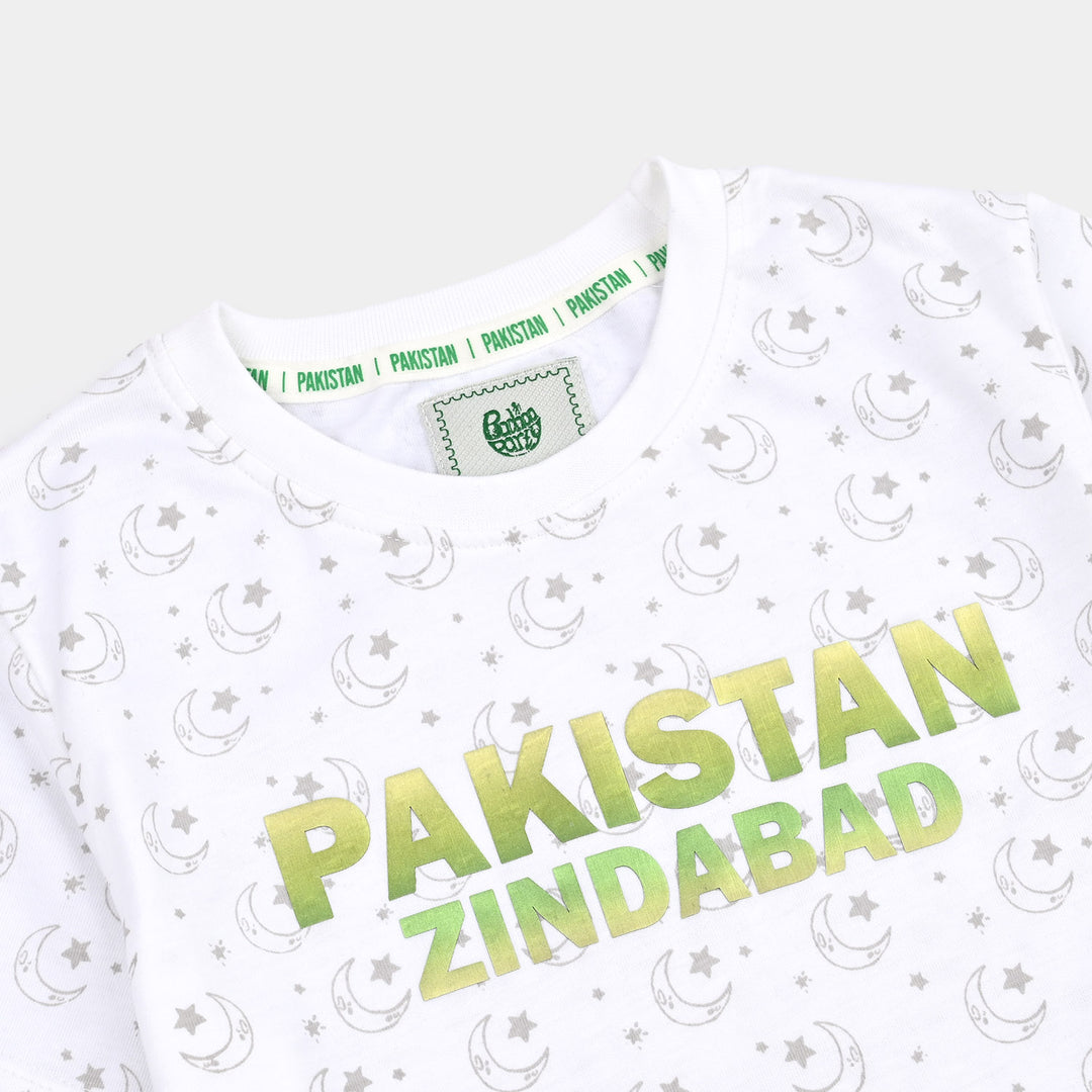 Boys Cotton Jersey T-Shirt Pakistan Zindabad-White