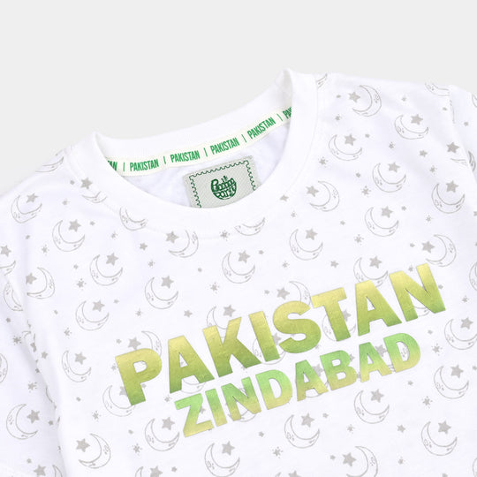 Boys Cotton Jersey T-Shirt Pakistan Zindabad-White