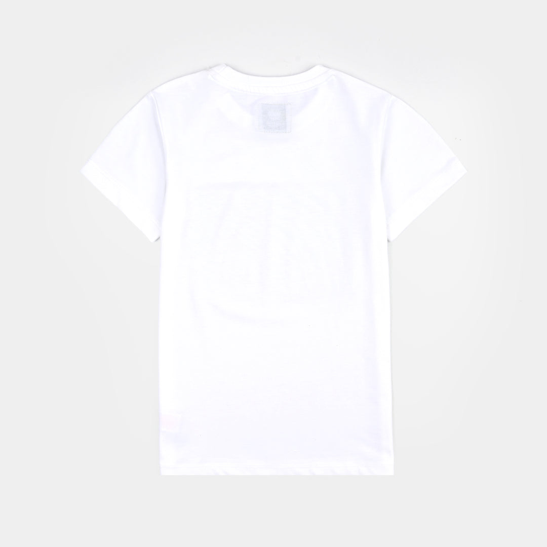 Boys Cotton Jersey T-Shirt White Sequins Flag-White