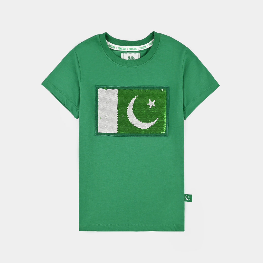 Boys Cotton Jersey T-Shirt Green Sequins Flag