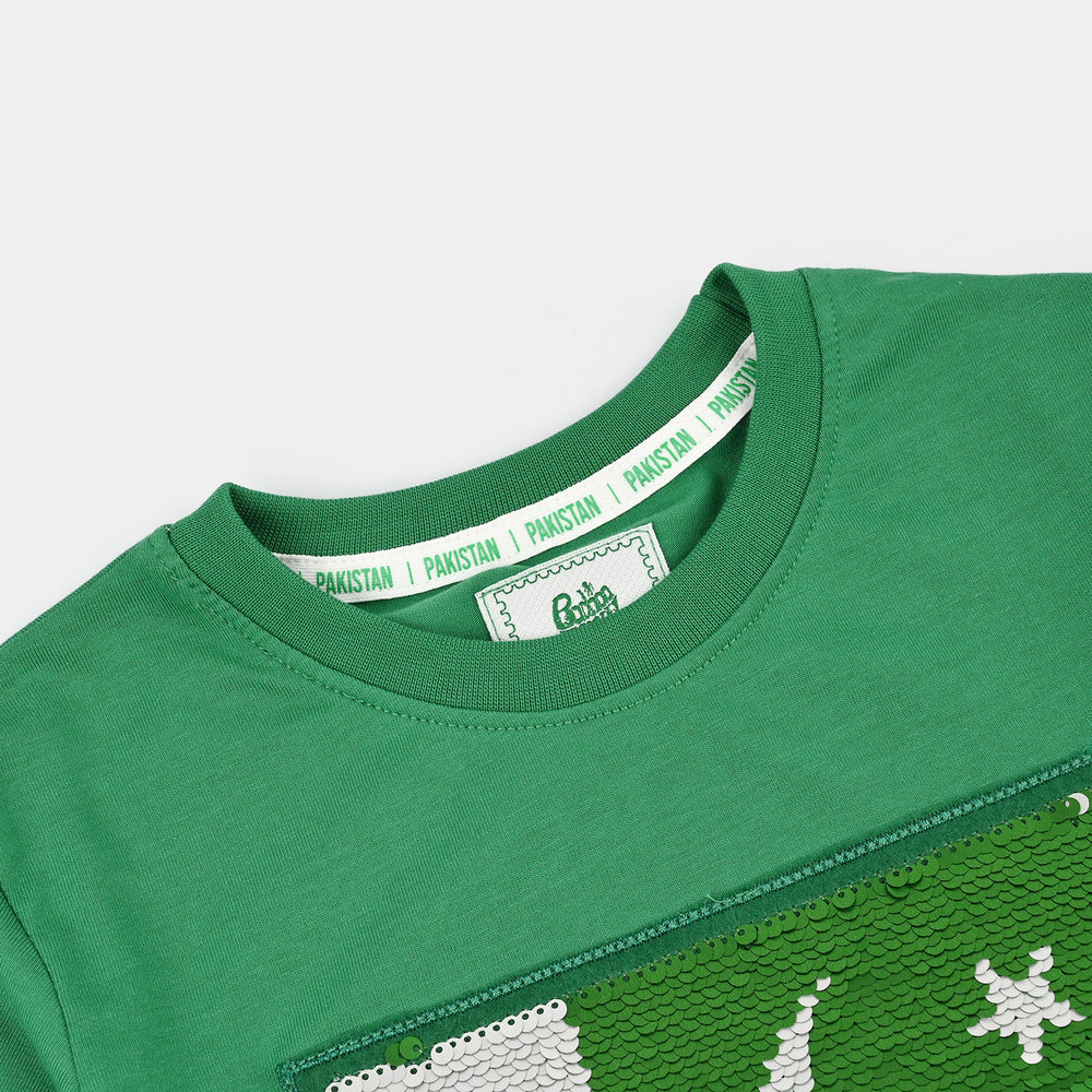 Boys Cotton Jersey T-Shirt Green Sequins Flag