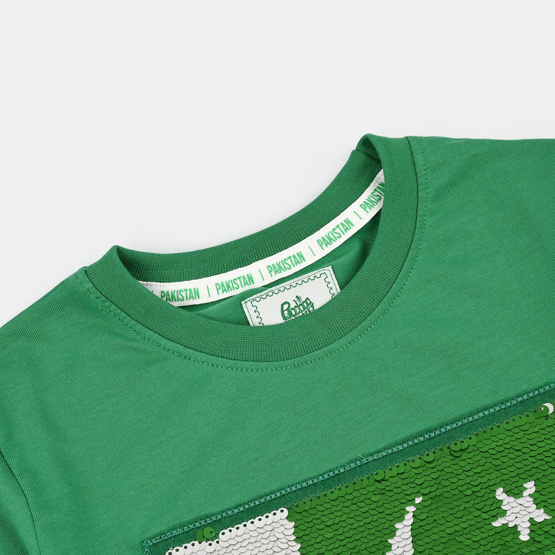 Boys Cotton Jersey T-Shirt Green Sequins Flag