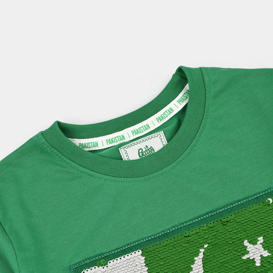Boys Cotton Jersey T-Shirt Green Sequins Flag