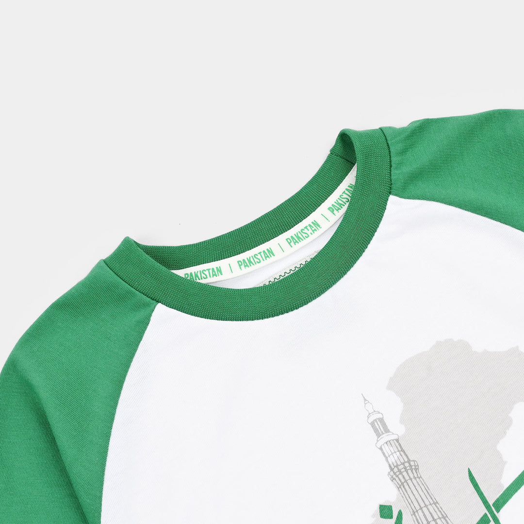 Boys Cotton Jersey T-Shirt Minar-e-Pakistan - White