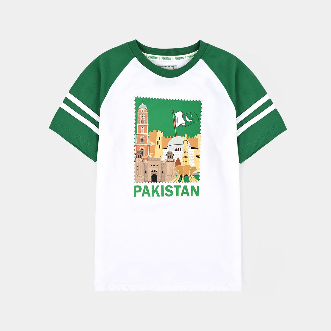 Boys Cotton Jersey T-Shirt Monuments-White