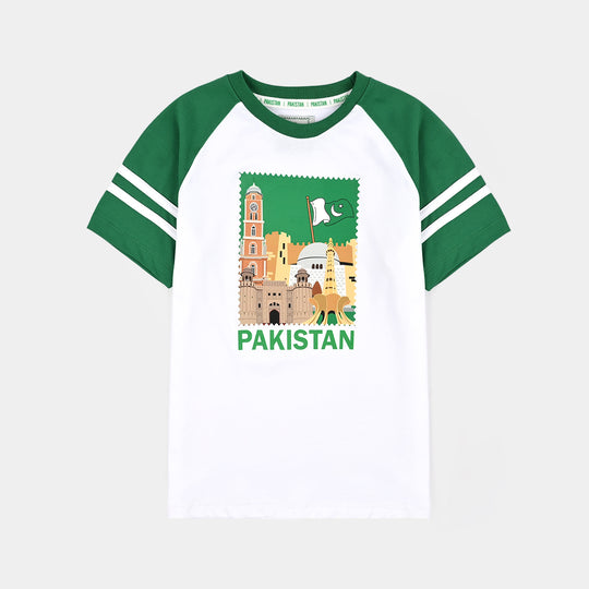 Boys Cotton Jersey T-Shirt Monuments-White