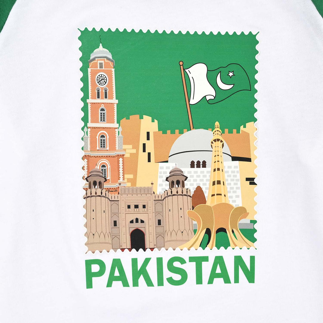 Boys Cotton Jersey T-Shirt Monuments-White