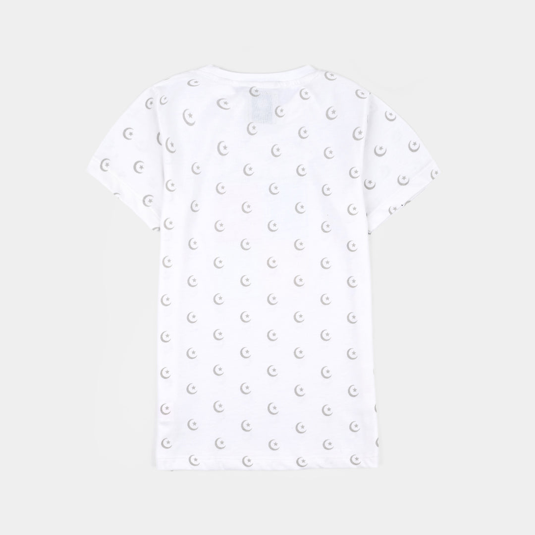 Girls Cotton Jersey T-Shirt Rang-e-Azaadi-White