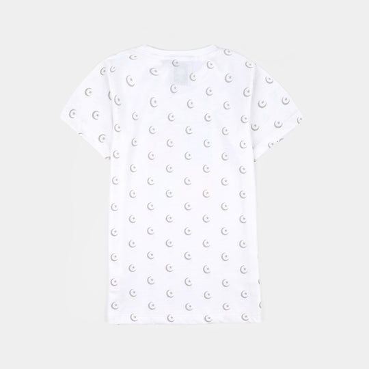 Girls Cotton Jersey T-Shirt Rang-e-Azaadi-White