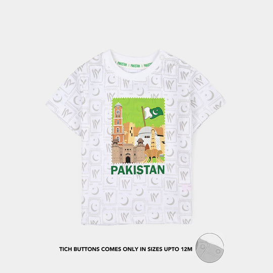 Infant Boys Cotton Jersey Suit Monuments of Pakistan-White