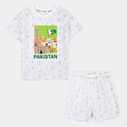 Infant Boys Cotton Jersey Suit Monuments of Pakistan-White