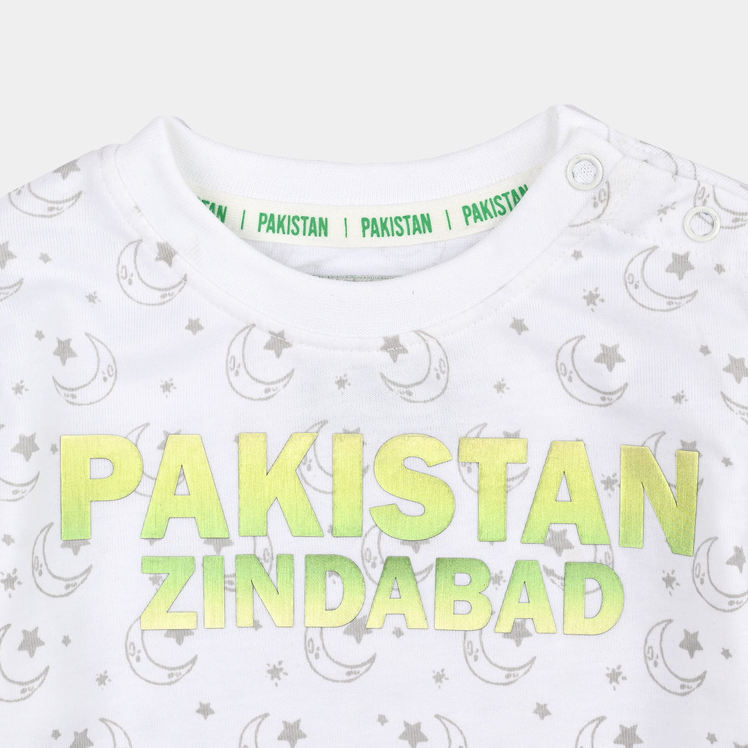 Infant Boys Cotton Jersey T-Shirt Pakistan Zindabad-White