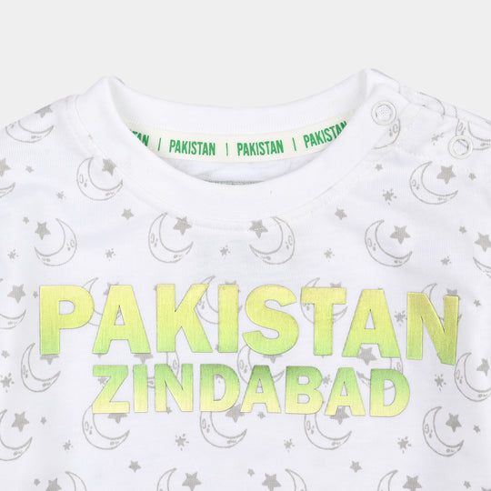 Infant Boys Cotton Jersey T-Shirt Pakistan Zindabad-White
