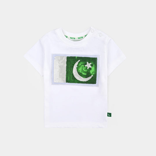 Infant Boys Cotton Jersey T-Shirt White Sequins Flag-White
