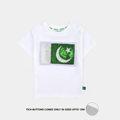 Infant Boys White Sequins Flag T-Shirt – White
